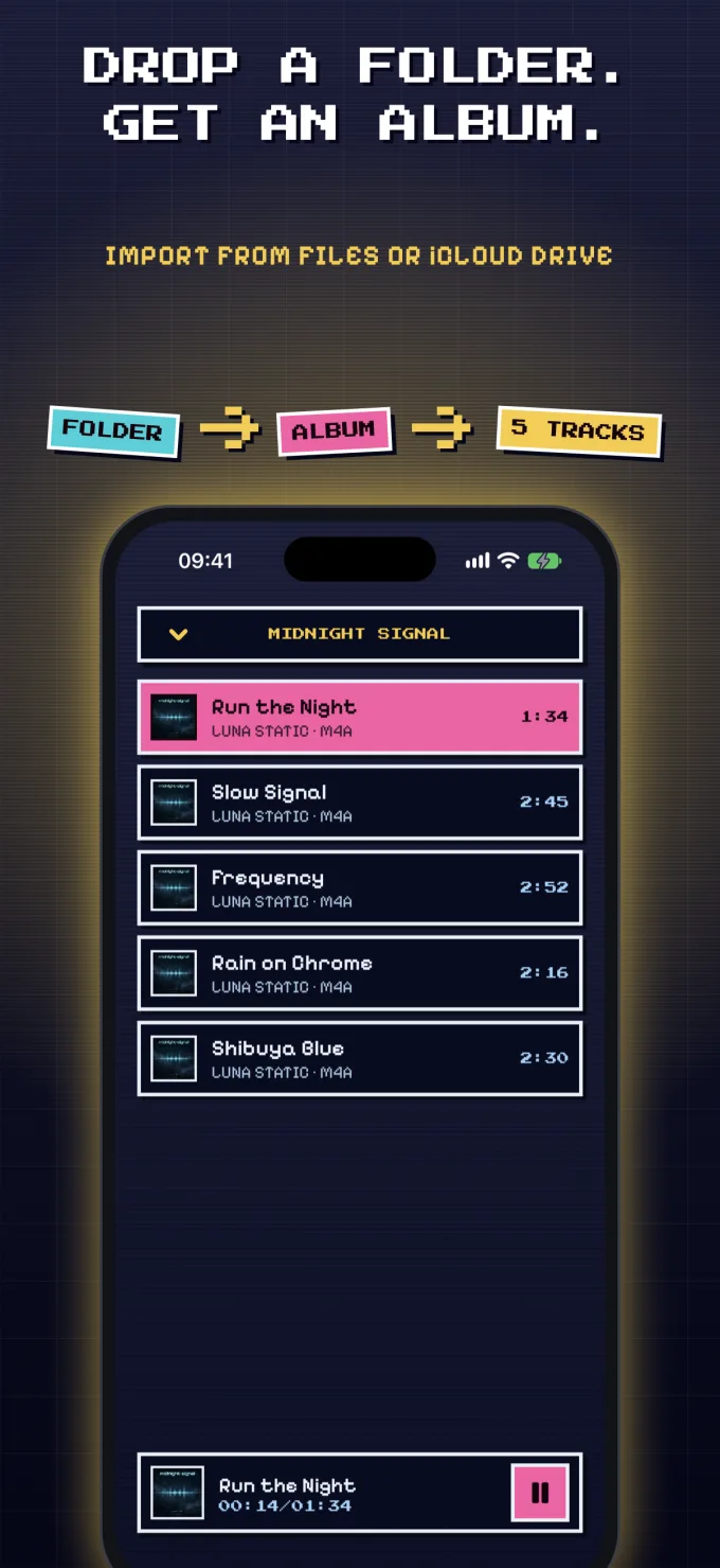 Folder import flow building an album track list