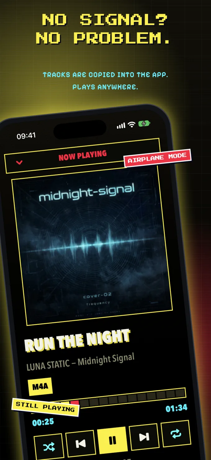 Neon City skin playing back offline, no signal indicator