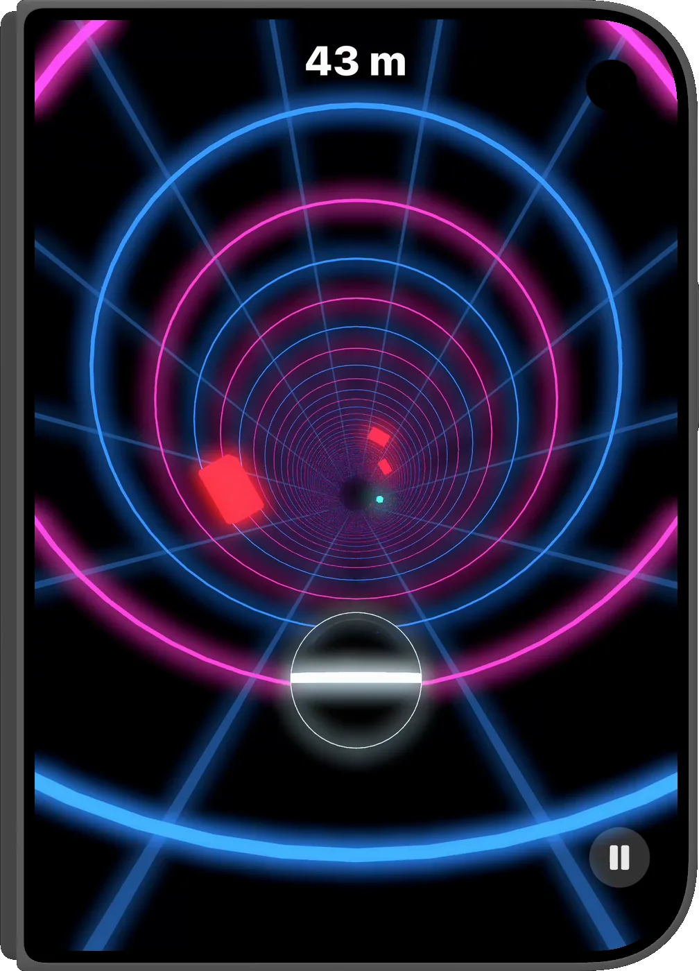 A run at 43 metres on the folded iPhone Duo, with a red block ahead