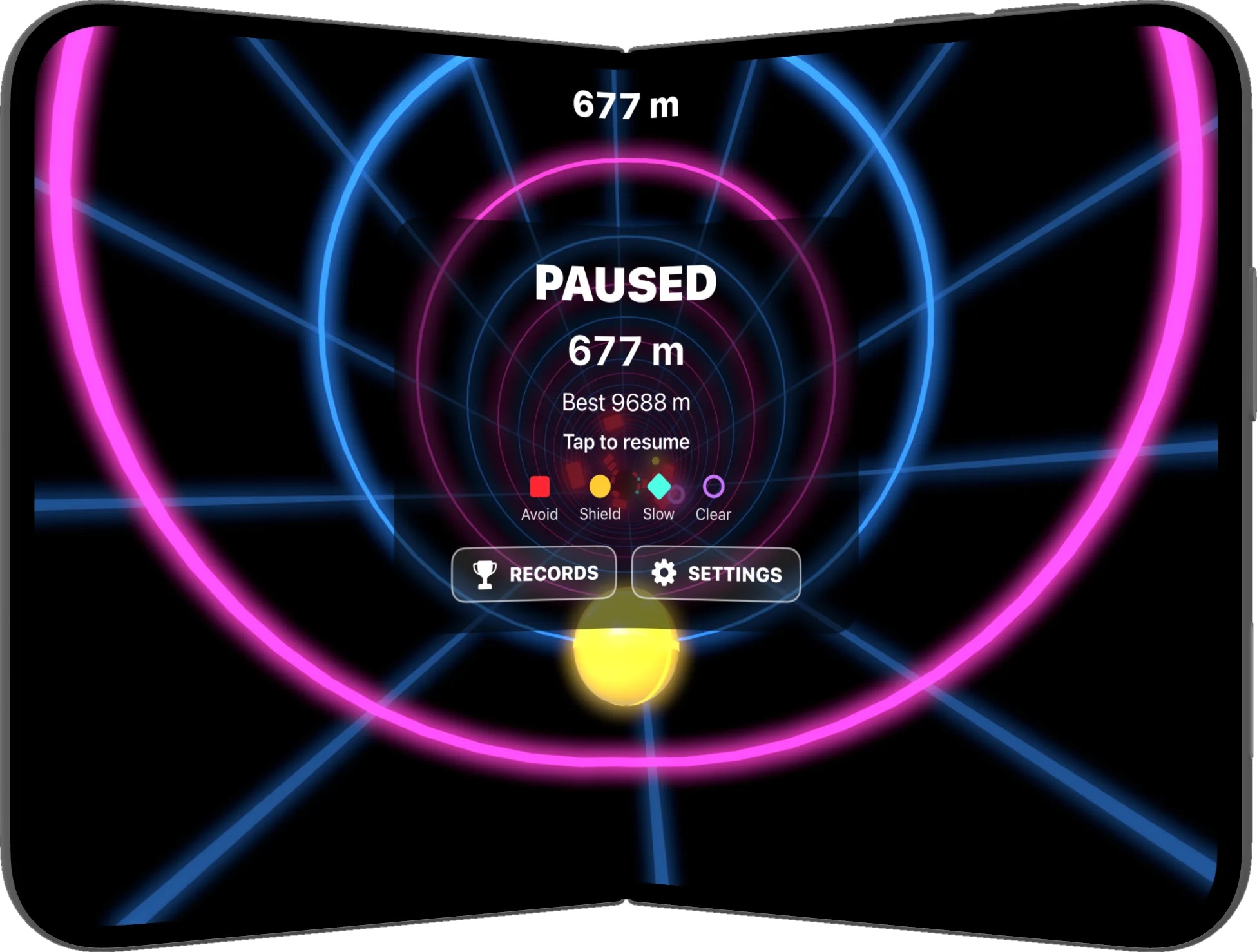 The paused game on the half-open iPhone Duo